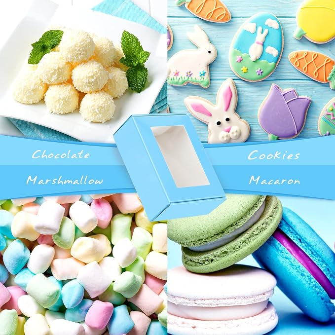 Zonon 30 Pcs Soap Boxes for Homemade Packaging, Mini Kraft Boxes with Window for Bakery Candy Soap Making Gift Packaging, 3.7x2.6x1.4 Inch (Blue)