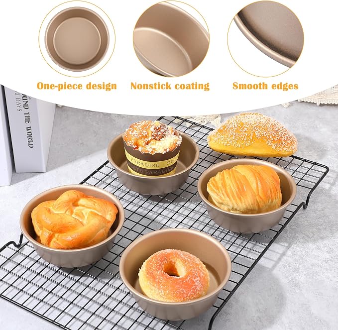 6 PCS Air Fryer Mini Pie Pan Tart Tins, Jumbo Muffin Cupcake Pan 4 Inch Air Fryer Hamburger Bun Mold, Non-Stick Air Fryer Egg Baking Pan Individual Mini Cake Pans for Baking