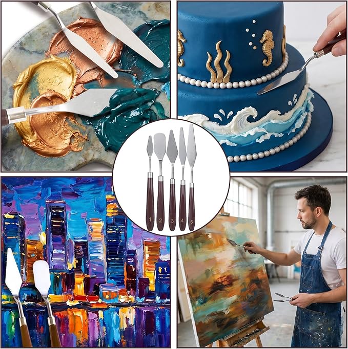 5 Pcs Cake Spatula Stainless Steel Cake Decorating Spatula Cakes Apatula Palette Knife Icing Frosting Cream Spatulas Baking Pastry Tool For Frosting Fondant Chocolate