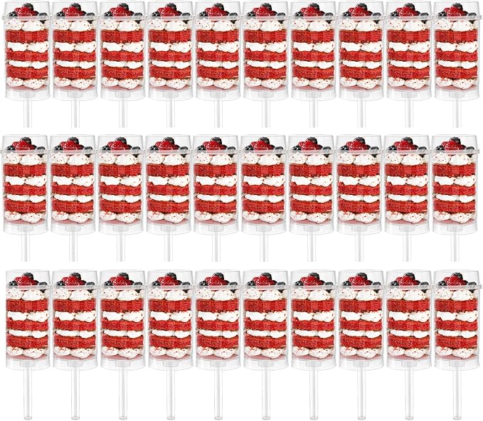 Jucoan 30 Pack Push Cake up Pop Containers with Lids, Cake Pop Shooter, Mess-free Plastic Jelly Ice Cream Cupcake Push up Pop Containers for Wedding Birthday Party Dessert Table