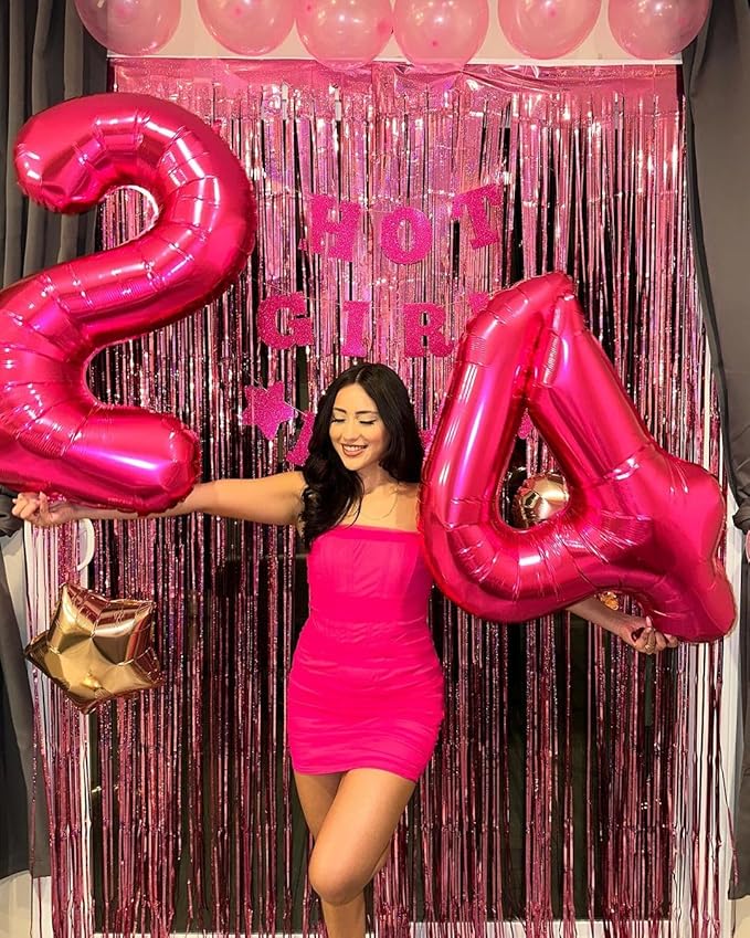 Hot Pink Number 4 Balloon 40 Inch, 4th Birthday Party Decorations for Children, Giant 4 Foil Balloon for Party Supplies