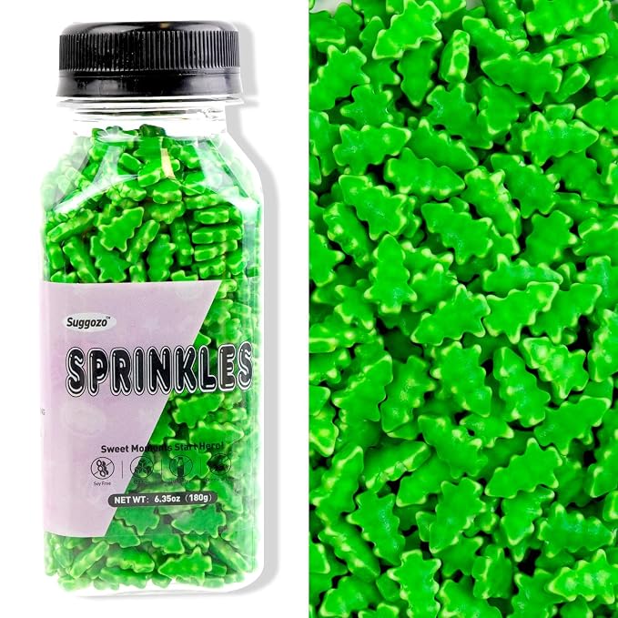 Edible Green Sprinkles, Green Tree Sugar Sprinkles for Cake Decorating, Cupcake Toppers, Cookies, Edible Baking Cake Decorations, Easter Party Holiday Supplies, 180g/6.35oz