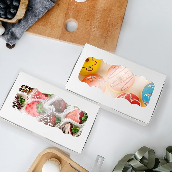 30 PCS Chocolate Covered Strawberries Boxes, 10 x 6 x 2 inch White Bakery Pie Boxes with Window, Cookies Box for Dessert Chocolate Covered Strawberries, Cakes