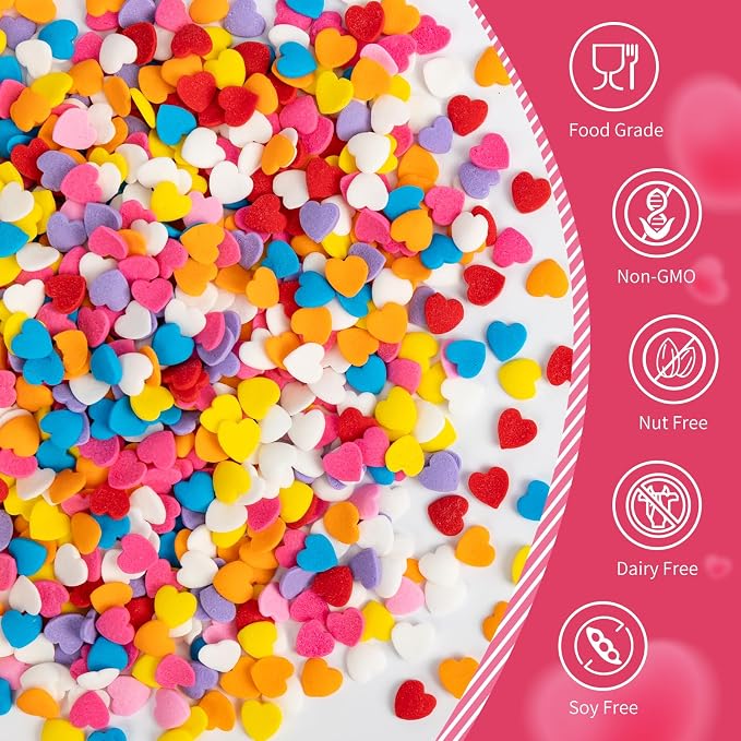 Edible Confetti Sprinkles,Colorful Heart-Shape Cake Decoration,Rainbow Round Candy for Cake Decorating,Pastel Sprinkles for Desserts Baking,Perfect For Birthday Party,Festival Day Baking Supplies
