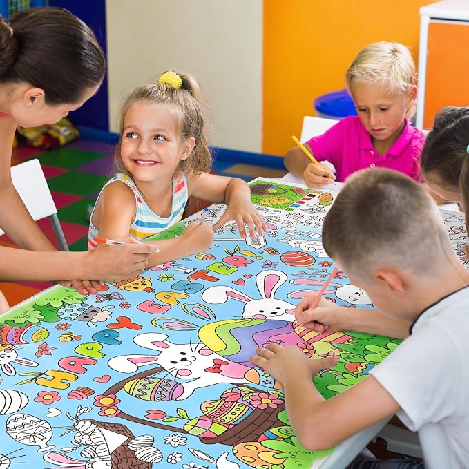 Gatherfun Easter Party Activity Poster - 31.5 x 72 Inches,Easter -Themed Party, Versatile Paper Coloring Banner/Table Cover for School Parties and Special Events Decoration