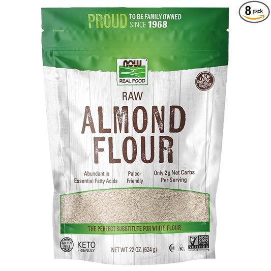NOW Foods, Almond Flour with Essential Fatty Acids, 5 g Carbs per Serving, 22-Ounce (Packaging May Vary) (Pack of 8)