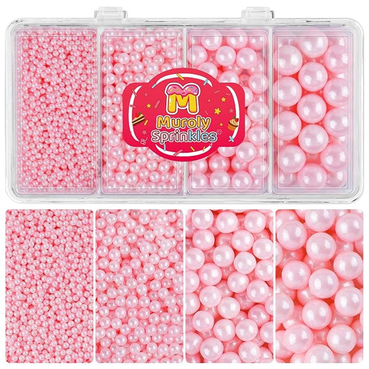 Pink Pearl Sprinkles for Cake Decorating, 4 Sizes Edible Pearls Pink Sprinkles for Cupcakes Ice Cream Dessert 4.6oz
