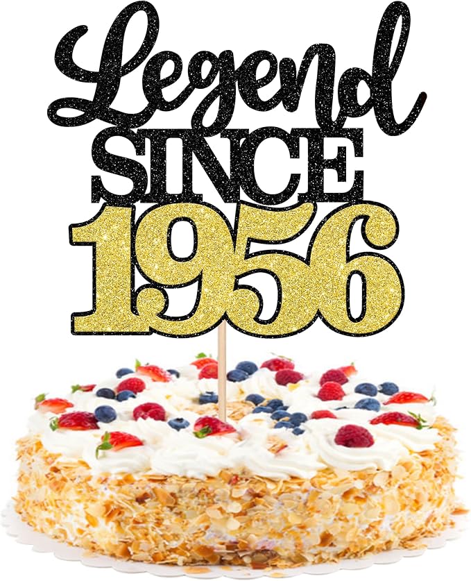 1 PCS Legend Since 1956 Cake Topper Black Gold Glitter Seventy Happy 70th Birthday Cake Pick Cheers to 70 Years Cake Decoration for 70th Birthday Anniversary Party Decorations Supplies