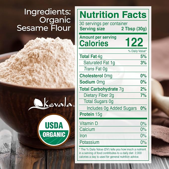 Kevala Organic Sesame Flour – Gluten Free, Making Bread, From Non GMO Seeds, All Purpose, Vegan, Baking and Cooking, 2 lb, 32 oz (Pack of 2)
