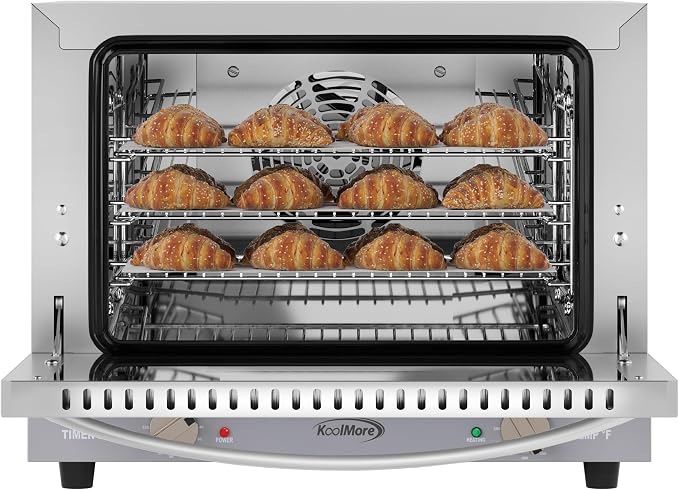 KoolMore 19 in. Countertop Convection Oven for Quarter-Size Pans with 3 Racks 1440W of Power in Stainless-Steel, 0.8 cu. ft. ETL Listed (KM-CTCO-08)