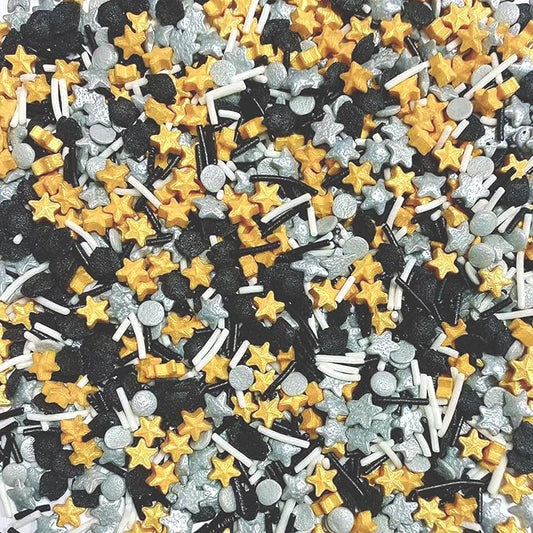 Sentovac Graduation Sprinkles Black Gold Sliver White Mix Edible Sprinkle Graduation Season Theme for Cake Decorating Candy Cupcake Cake Topper Cookie Baking Decorations Supplies