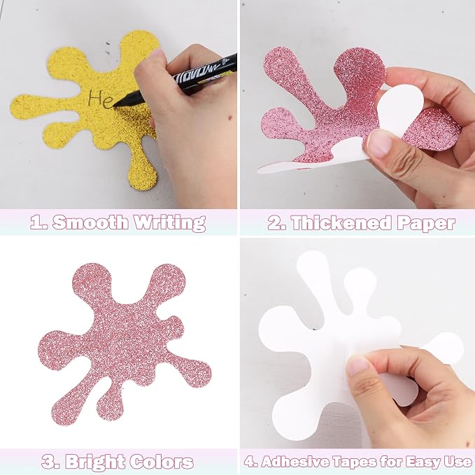 Vuzvuv 54Pcs Glitter Art Paint Splatter Paper Cutouts Bulletin Board Decorations for Birthday Party Theme Decor Supplies