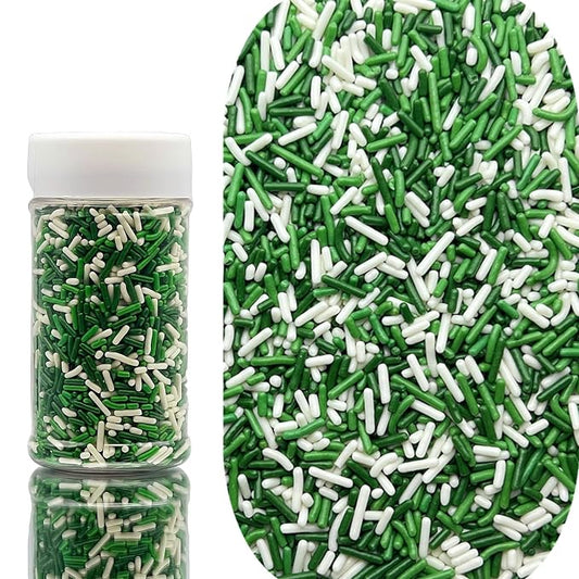 SE Si&Moos White and Green Sprinkles St. Patrick's Day Jimmy Sprinkles Sage Green and White Soft Jimmies St.Patrick's Day Cupcake Toppers for Cake Decorating,Ice Cream Toppings & Baking 2.75 OZ