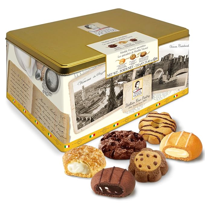 Matilde Vicenzi Verona Cookie Tin - Gourmet Italian Cookies Assortment in Individually Wrapped Trays - Pastries & Bakery Dessert for Dads & Teachers Gifts - Assorted Cookies in Italian Design Gift Tin 25.4oz (720g)