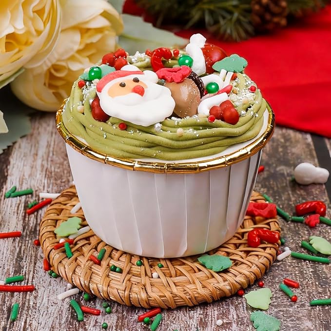 Christmas Sprinkles for Baking, 4.6oz Sprinkles Mix with 6 Sugar Santa, Edible Tree, Snowmen, Cane, for Cupcake, Cookie, Ice Cream, Donuts and Cake Decorating