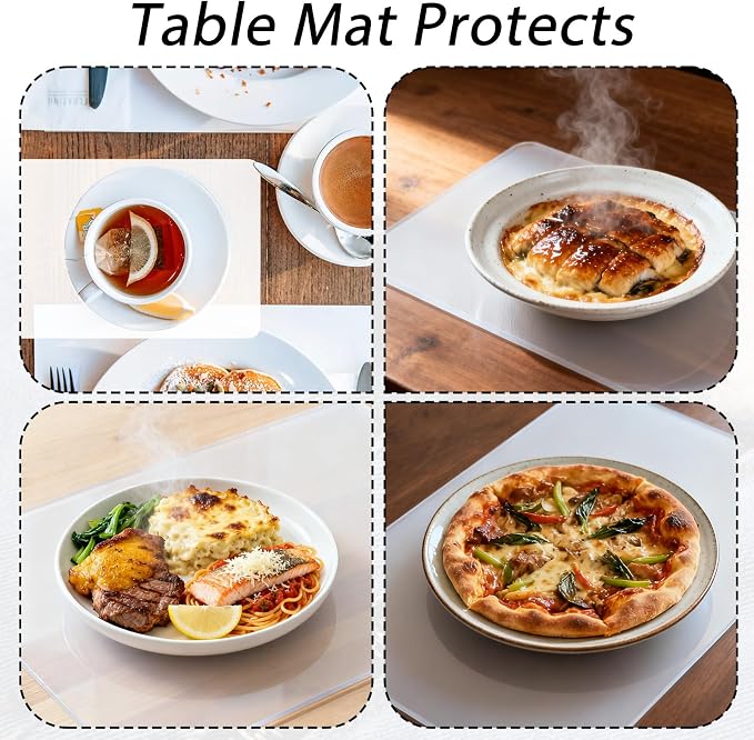 2 Pcs Clear Silicone Mat 12 x 8 Inch Silicone Placemats Non-Slip Baking Mat for Kitchen Counter Countertop Protector Heat Resistant Countertop Liner for Pastry