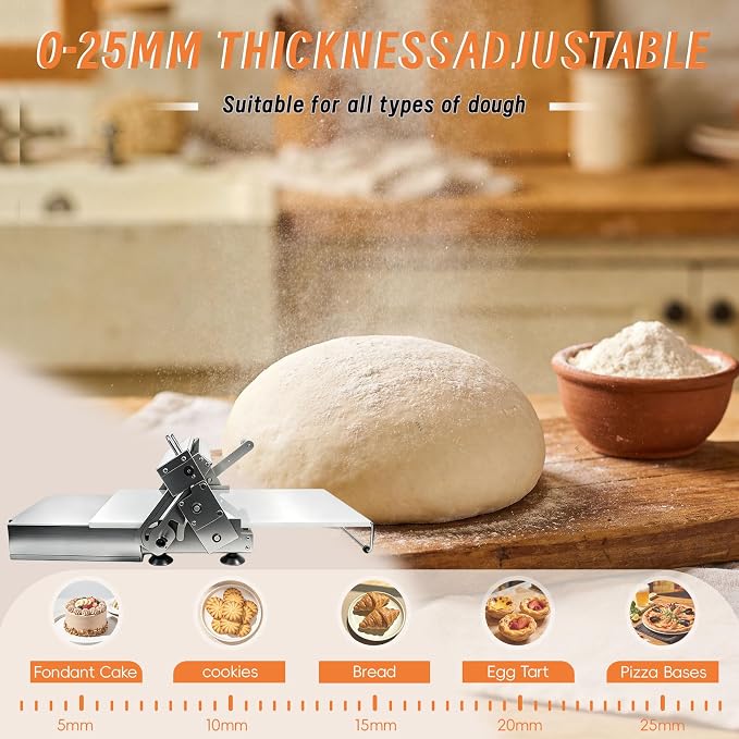 12In Folding Dough Sheeter, 304 Stainless Dough Roller Machine, 0.2–27mm Adjustable Thickness Pastry Laminator for Home & Small Bakery, Perfect for Pizza,Croissants,Dumpling Wrappers&Puff Pastry