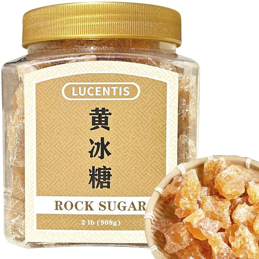 Natural Rock Sugar Crystals, Traditional Yellow Crystal Sugar, 黄冰糖, No Additives (2lb)