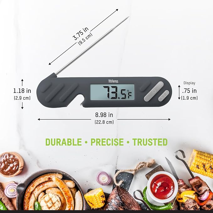 Taylor TruTemp Digital Instant Read Thermometer Meat Probe for BBQ Kitchen with Built in Bottle Opener, Reliable Folding Probe Easy Read LCD Grilling Cooking Tool, Gray