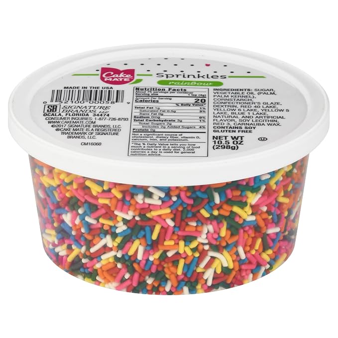 Cake Mate Rainbow Summer Sprinkles for Dot Cakes & Dessert Decorating with Resealable Lid – Colorful Rainbow Jimmies for Ice Cream, Cookies, Baked Goods & Donuts, 10.5 oz Tub