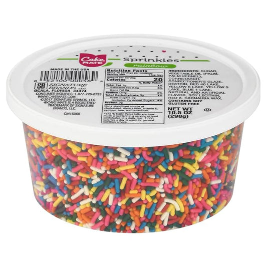 Cake Mate Rainbow Summer Sprinkles for Dot Cakes & Dessert Decorating with Resealable Lid – Colorful Rainbow Jimmies for Ice Cream, Cookies, Baked Goods & Donuts, 10.5 oz Tub