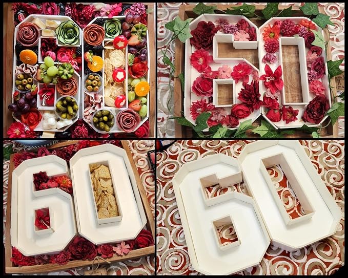 HILAVO Cardboard Number for Charcuterie, 13.7" Cardboard Number 60 Set Fillable Number for Food Paper Mache Number Boxes for Cupcake Sweet Candy 60th Birthday Anniversary Party Decorations