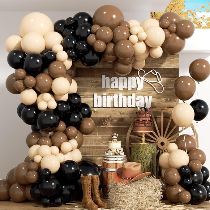 Black and Brown Balloon Garland Arch Kit 168pcs Different Size Western Balloon Arch for Boy First Rodeo Fiesta Party Wild West Country Birthday Cowboy Baby Shower Gender Reveal Party Decor