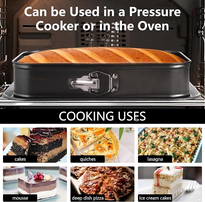 Square Springform Cake Baking Pans: Non-Stick Cheesecake/Tiramisu Pan with Removable Bottom, Quick Release Latch Bakeware Leakproof Bread Loaf Pan, 12.2" x 4.33" x 2.7"