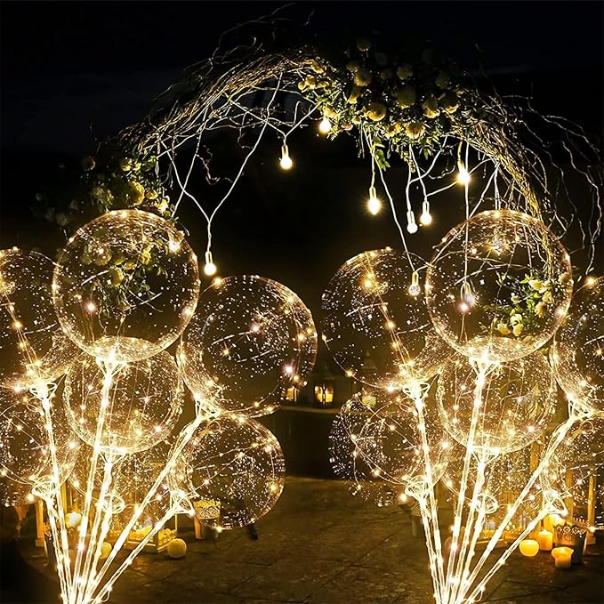 12 Pack Big Light Up BOBO Led Balloons with Sticks - Clear Balloons with Lights, Glow in the Dark, Flicker in the Daylight - Perfect Glow Party Supplies for Birthday, Wedding, Graduation
