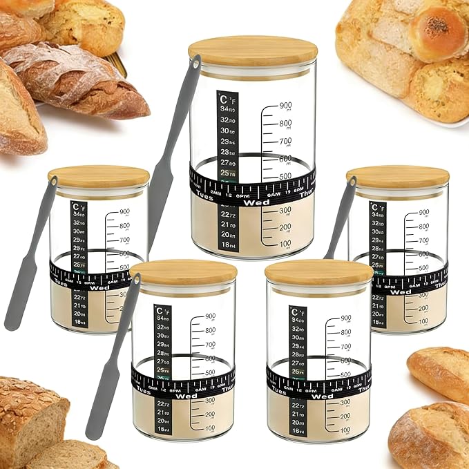 BRIRILINE Pro Sourdough Bread Starter Kit - 34 oz sourdough jar with 5 unique features for the perfect sour dough bread & sourdough starter kit - baking supplies (34oz-5pack)