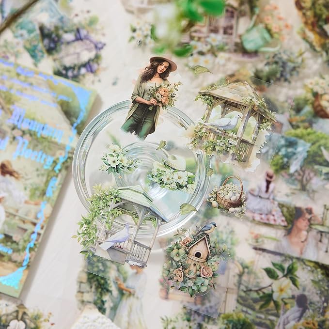 Uideyvi Spring Theme Sticker Scrapbooking Supplies for Junk Journal, 20 Sheets PET Stickers(TZ-001-008)