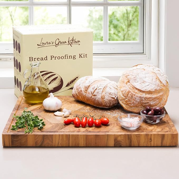 Laura's Green Kitchen Complete Sourdough Starter Kit – Sourdough Bread Baking Supplies with 2 Banneton Bread Proofing Basket, Linen Liners, Bread Lame, 5 Bread Blade for Scoring Dough, Scraper & More