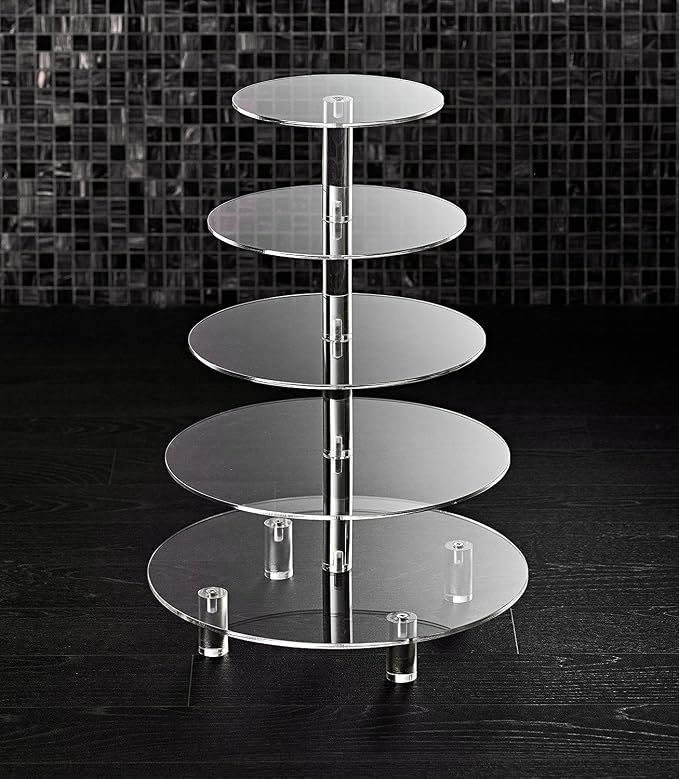 5 Tier Acrylic Cupcake Stand, Extra Thick 5mm Base, Large Cupcake Tower, Multi Tiered Cake Stand Round Clear Holder for Dessert Table Display, Weddings, Birthday Party, Graduation, Pastry, Donut Tree