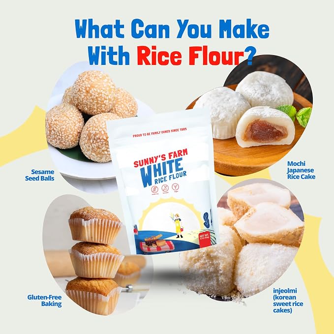 Sunny's Farm White Rice Flour – Premium Thai Rice Flour, Gluten-Free, Superfine Quality for Baking, Cooking, and Sourdough – 16oz (Pack of 4)