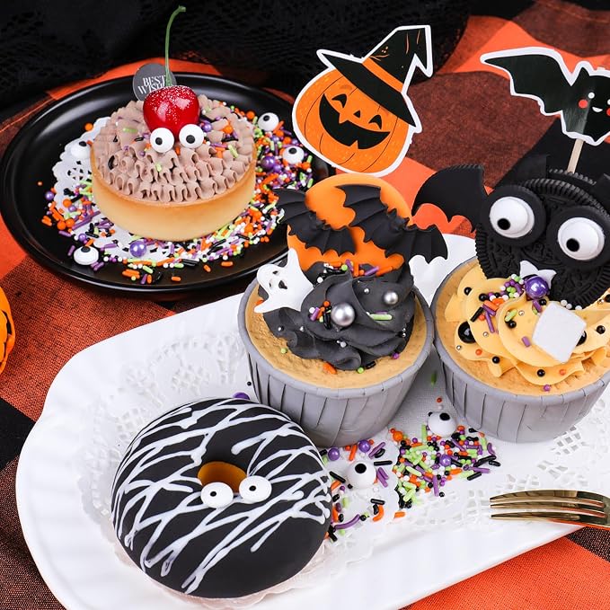 Halloween Sprinkles for Cake Decorating, Edible Candy Eyes Purple Orange Green Sprinkles, Eyeball Sprinkles for Baking Cupcakes Cookies 3.5oz