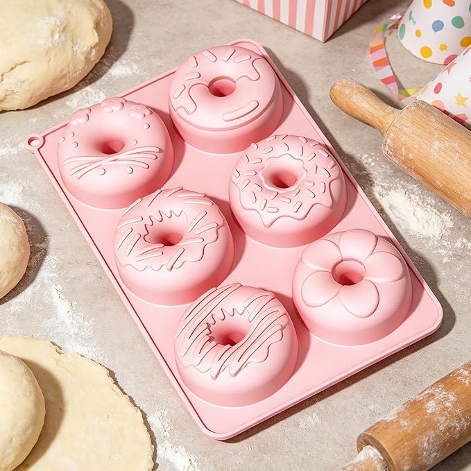Silicone Donut Molds for Baking,6-Cavity Safe Non-Stick Food-Grade Tray,Donut Silicone Mold | for Home Kitchen Cooking Indoor House Family Homemade Microwave Freezer Oven