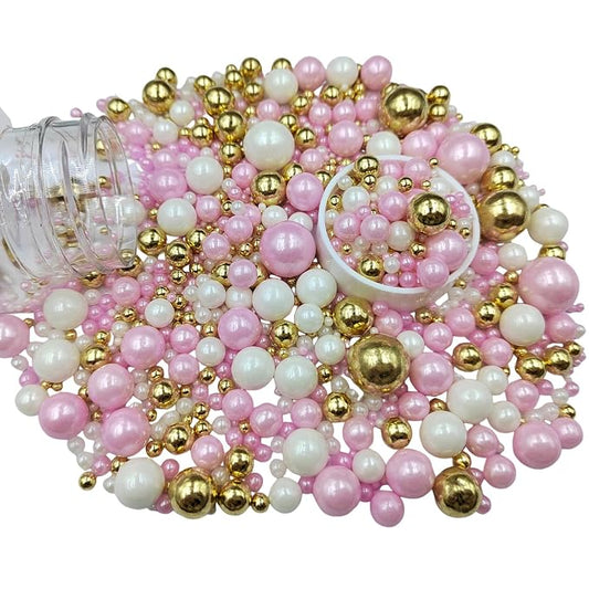 Edible White Pink Gold Sugar Pearls Candy Sprinkles 120G/ 4.23Ounce Baking Cake Sprinkles Cupcake and Cake Topper Cookie Decorations Wedding Party Valentines Halloween Christmas Supplies