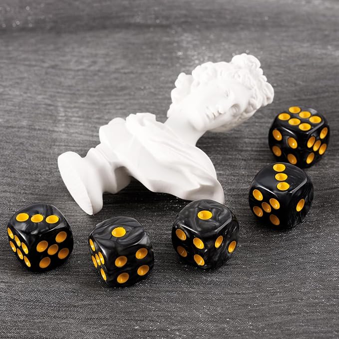 24 of Pack 16MM 6 Sided Dice Set,Pearl Pattern D6 Game Dice Set, 6 Sided Standard Dices for Yahtzee, Bunco or Teaching Math,with Portable Dice Pouch(Black Pearl)