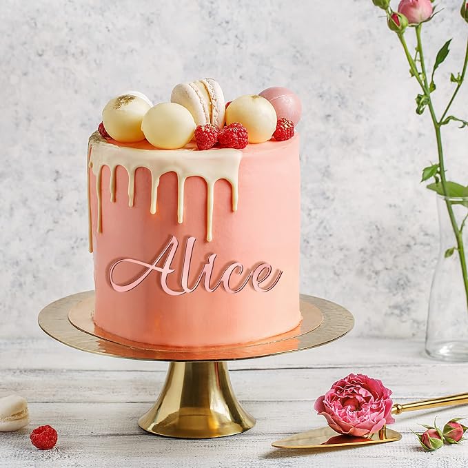 Personalized Cake Topper for Birthday Wedding with Any Text Numbers Mirror Acrylic Cake Toppers Cake Decoration for Birthday Anniversary Baby Shower Graduation (Rose Gold)