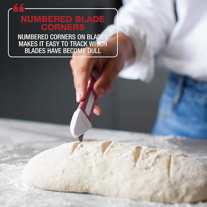 Breadsmart Artisan Bread Making Kit - 5 PC Baking Supplies Set - Lame, Scraper, Whisk, Proofing Basket & Cotton Liner - Red