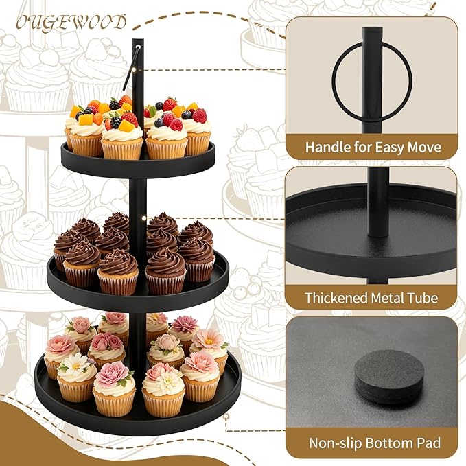 Cupcake Stand for 50 Cupcakes,Cupcake Stand Metal 3 Tier Cupcake Tower Black Tiered Tray Stand Cupcake Holder Stand Cake Stand Serving Trays Dessert Stands with Handle for Party