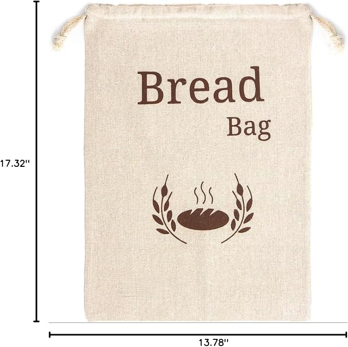 New Living 100% Organic Linen Bread Bag Extra Large | 1 x Reusable Bread Bags | Food Storage Bag | Bread Storage Bags | 44x35 cm | Eco Bread Bag
