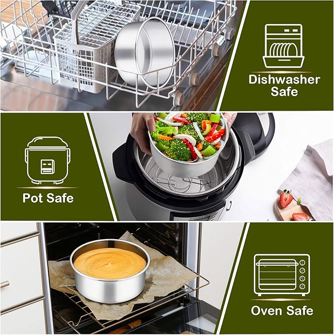 P&P CHEF 6 Inch Cake Pans Set, Round Baking Pan Stainless Steel Layer Birthday Wedding Cake Oven Pans, Non Toxic & Heavy Duty, Deep Side & Mirror Finish, Dishwasher Safe, (1Pc)