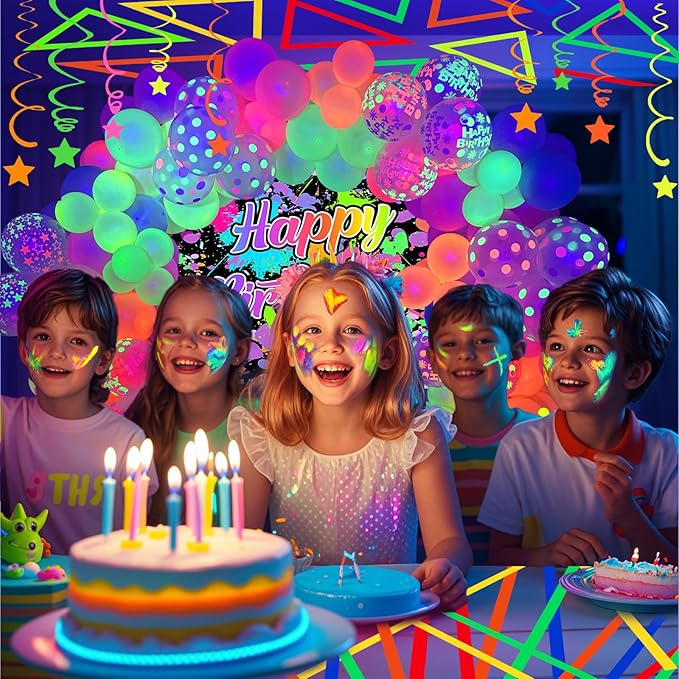 150 Pcs Neon Balloons Arch Garland Kit, Glow in the Dark Neon Birthday Party Decorations, Balloons for Back to 80S 90S Glow in the Dark Birthday Decorations