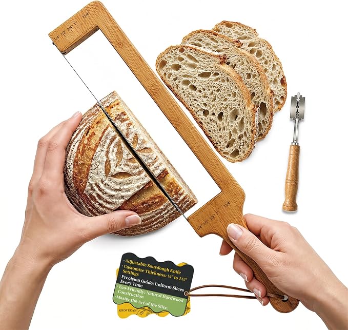 Bread Slicer for Homemade Bread Sourdough,Bread Knife with Scoring Tool | 304 Stainless Steel Bread Cutter, Serrated Bread Slicer with Ergonomic Handle, Easy to Clean Bread Knife with Bread Lame