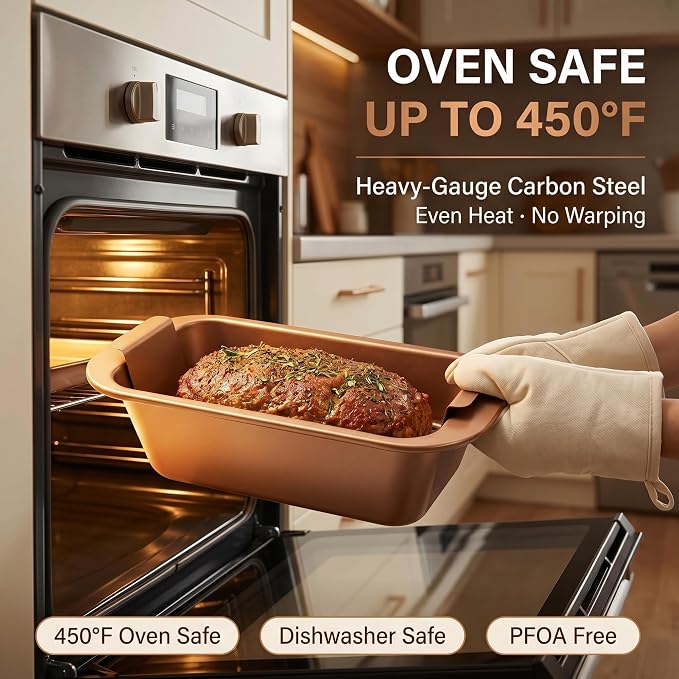 2 Pack Meatloaf Pan with Drain Tray, Nonstick Loaf Pan for Baking Bread and Meatloaf, Heavy Duty Meat Loaf Bakeware with Removable Grease Draining Insert, Wide Handles