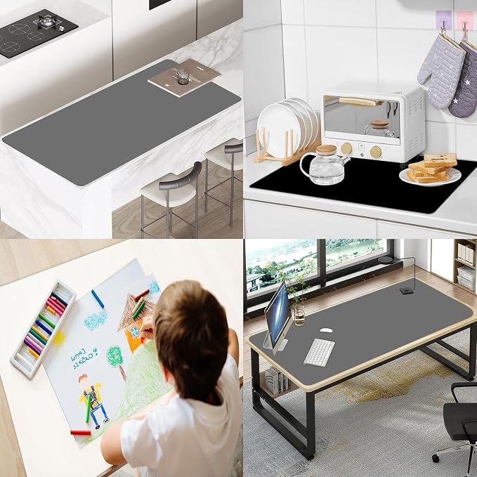 Large Silicone Mat, 48"x32"(120cmx80cm) Silicone Mats for Kitchen Counter, Non-Slip Heat Resistant Mat, Waterproof Countertop Protector for Craft, Dark Gray