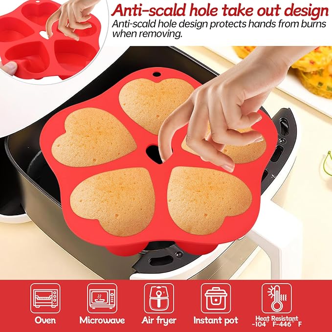 2 PCS Silicone Air Fryer Muffin Pan Egg Bite Heart Mold for Oven Baking,Mini Muffin Tins Cups Cake Tray for Air Fryer Liners Basket Instant Pot Accessories Baking Cakes Muffin Pancake