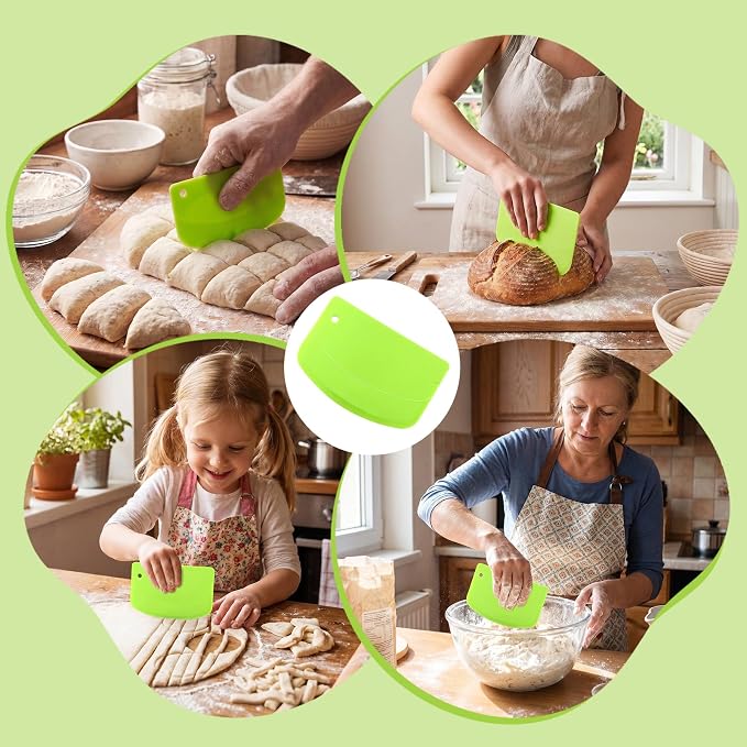 3PCS Dough Scraper Set, Bench Scraper for Baking, Plastic Flexible Bowl Scraper, Bread Dough Cutter for Sourdough, Cake, Fondant Icing, Multipurpose Kitchen Food Scraper