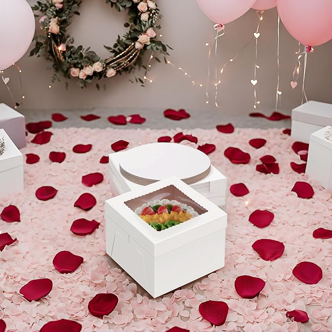 20Pack 12x12x6 Cake Boxes with Boards, 10Pcs Cake Boxes & 10Pcs Cake Boards, Sturdy White Packaging for Transporting & Displaying Cakes, Desserts, and Fathers day